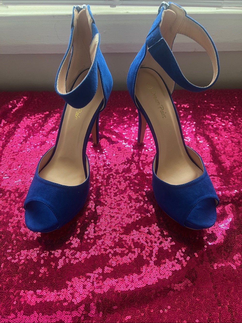 Dream Pairs Royal Blue Peep-Toe Ankle-Strap Heels